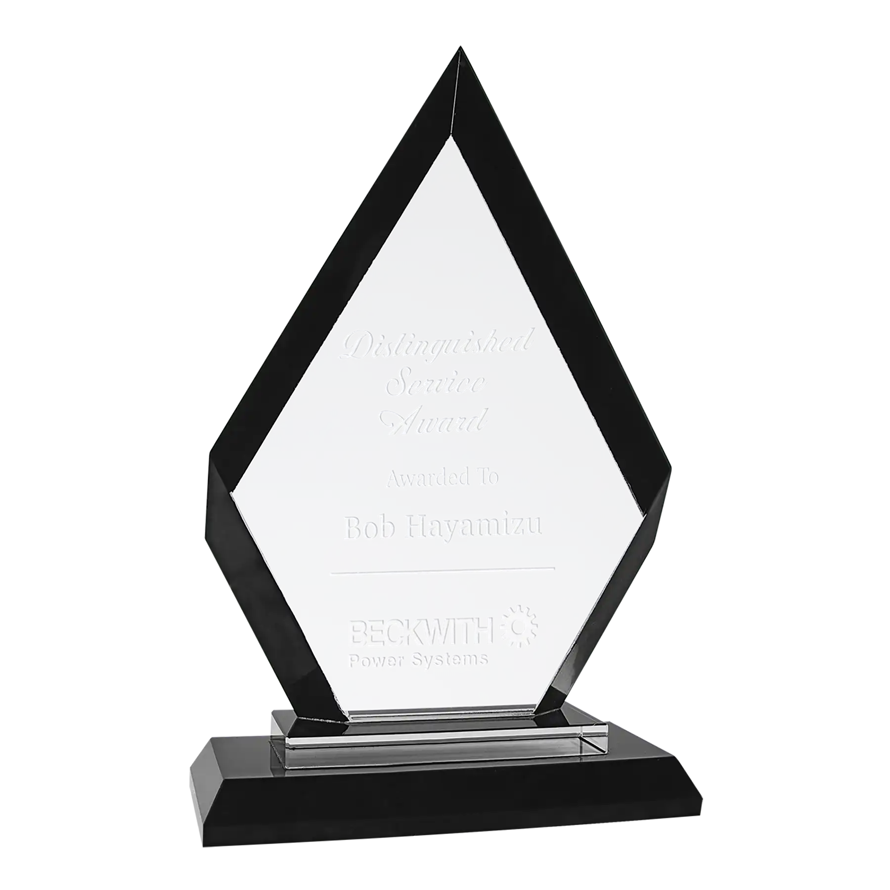 Custom diamond black regal glass award. Laser etched for your recognition event.