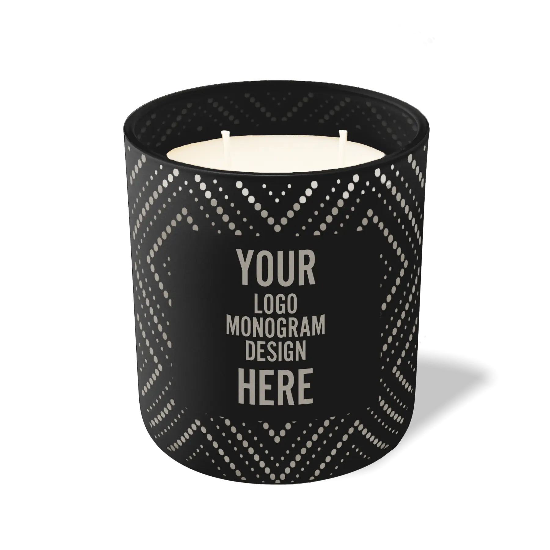 Customized black, dotted diamond pattern Wild Journey 12 oz Studio luxury candle with laser etched logo or design