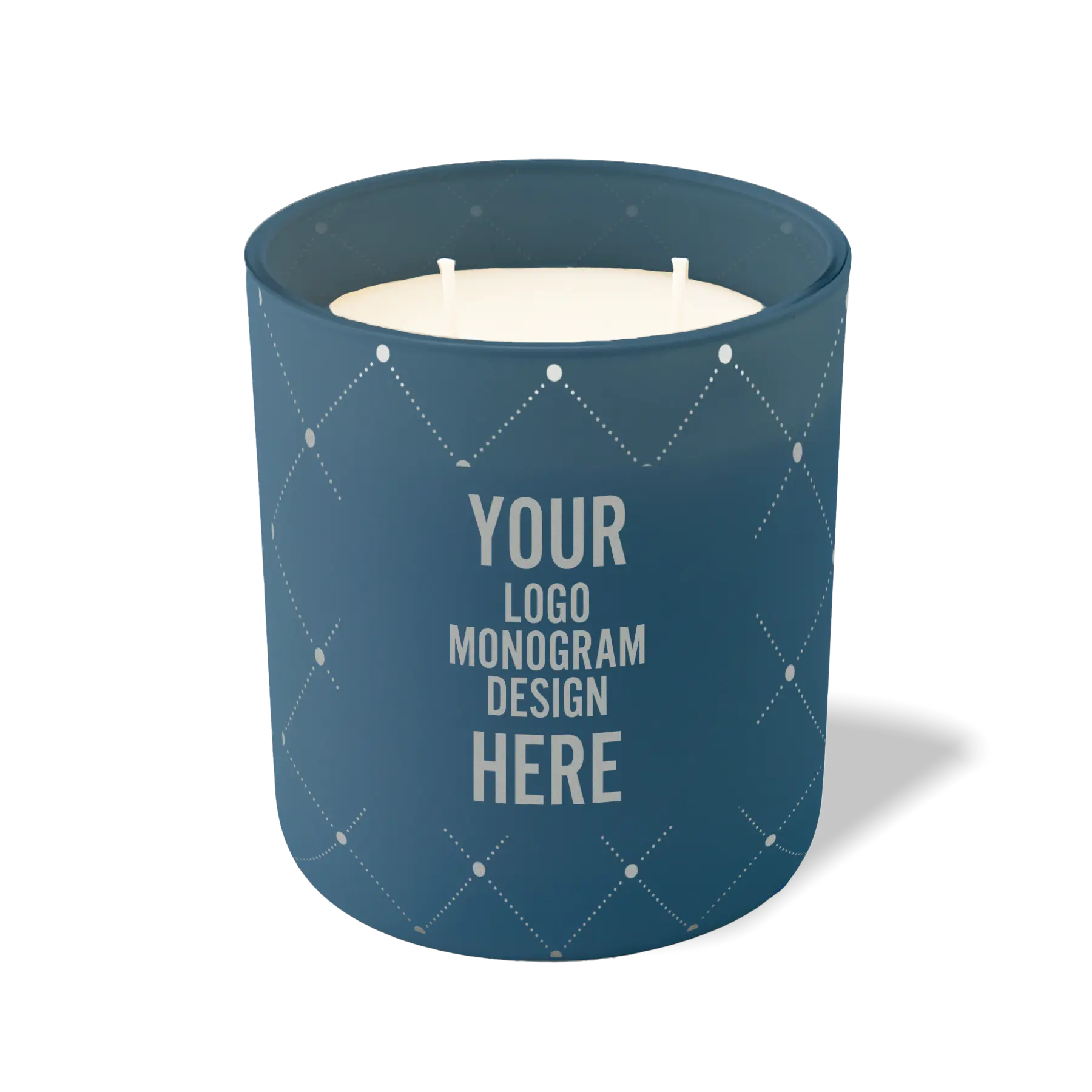 Customized cobalt, quilt pattern Wild Journey 12 oz Studio luxury candle with laser etched logo or design