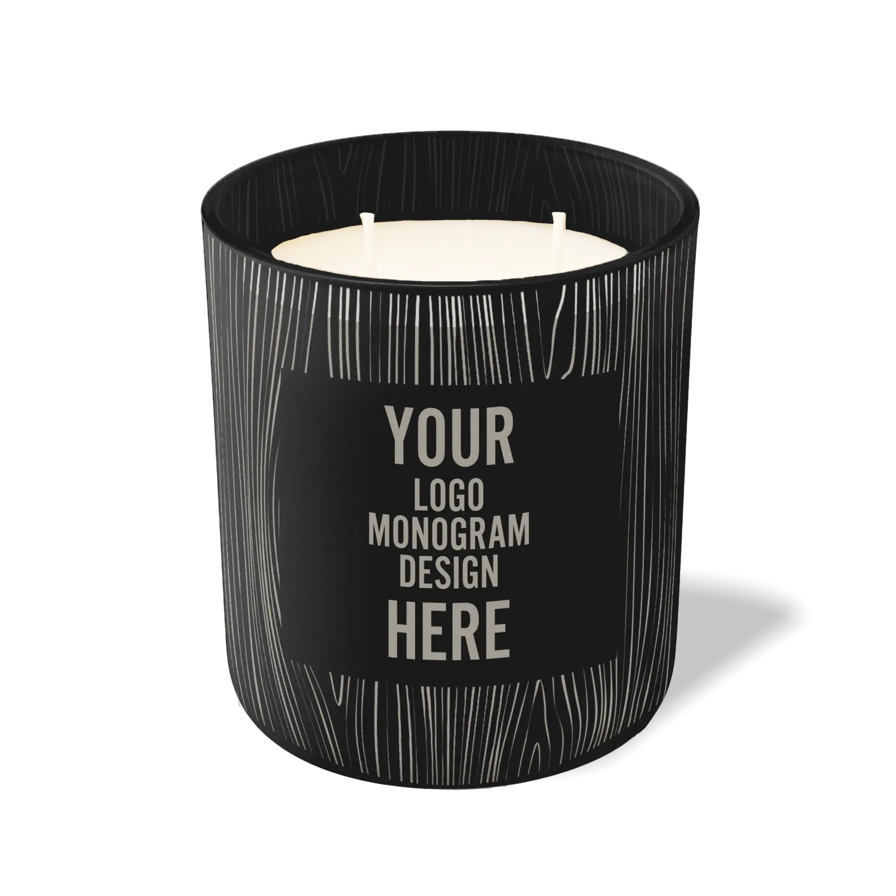 Customized black, wood grain pattern Wild Journey 12 oz Studio luxury candle with laser etched logo or design
