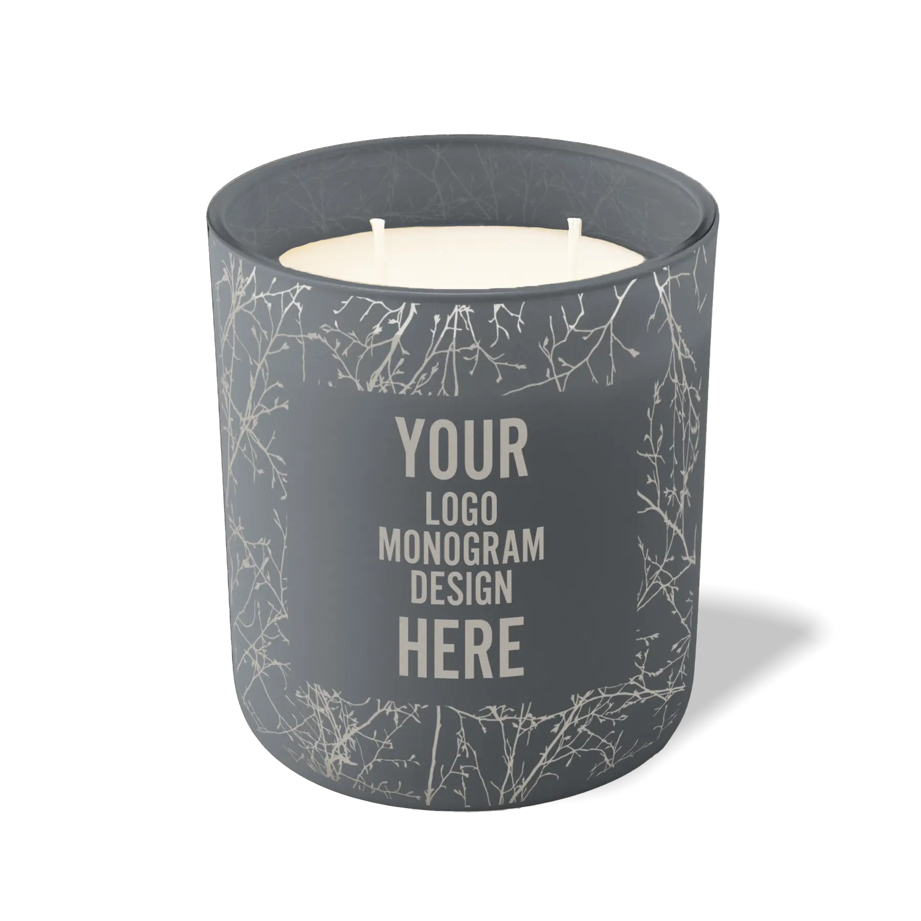 Customized graphite, branches pattern Wild Journey 12 oz Studio luxury candle with laser etched logo or design