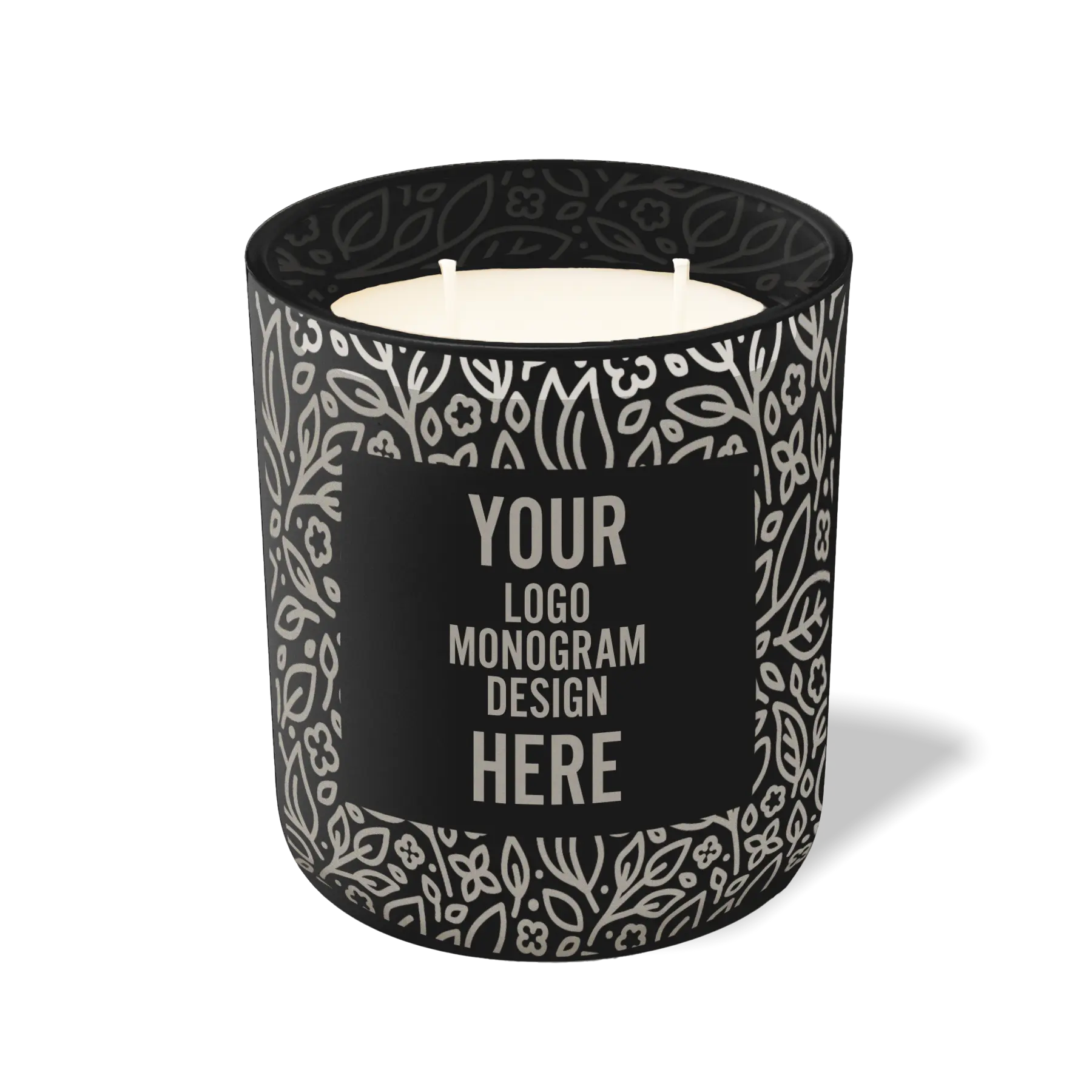 Customized black, floral pattern Wild Journey 12 oz Studio luxury candle with laser etched logo or design