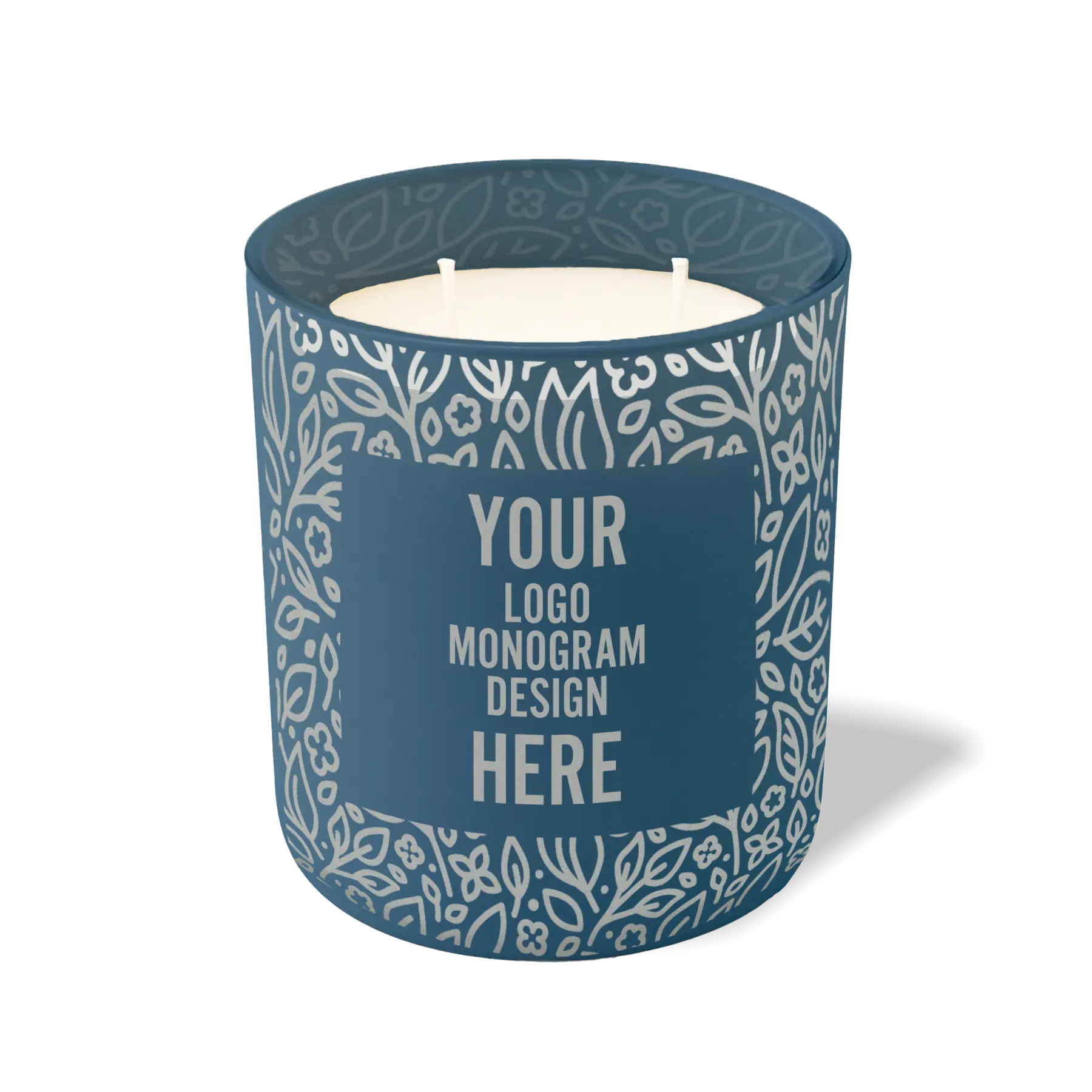 Customized cobalt, floral pattern Wild Journey 12 oz Studio luxury candle with laser etched logo or design