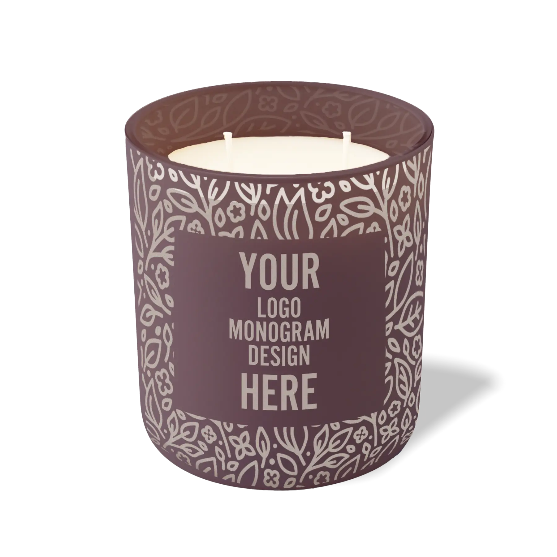 Customized velvet plum, floral pattern Wild Journey 12 oz Studio luxury candle with laser etched logo or design