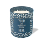 Customized cobalt, leafy pattern Wild Journey 12 oz Studio luxury candle with laser etched logo or design