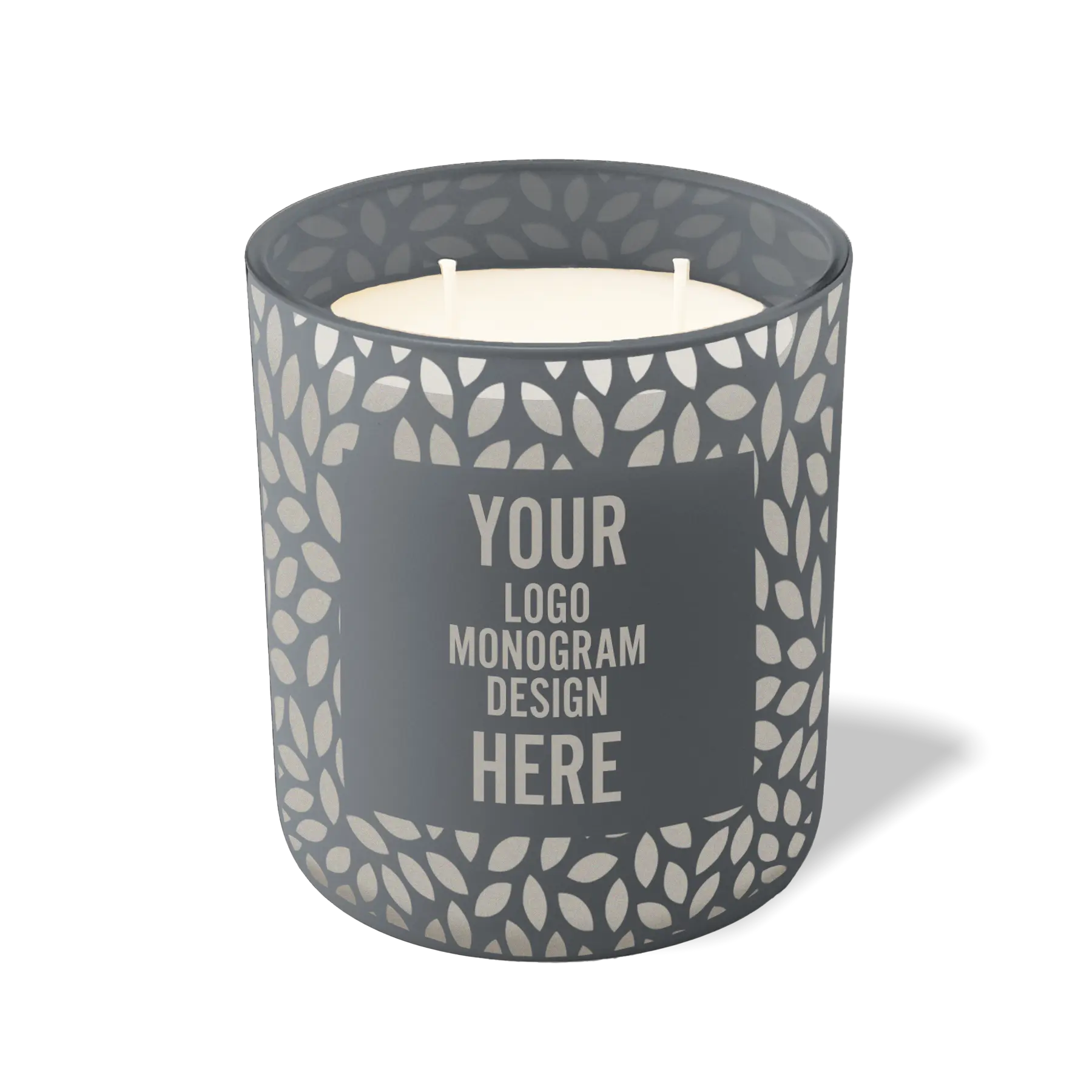 Customized graphite, leafy pattern Wild Journey 12 oz Studio luxury candle with laser etched logo or design