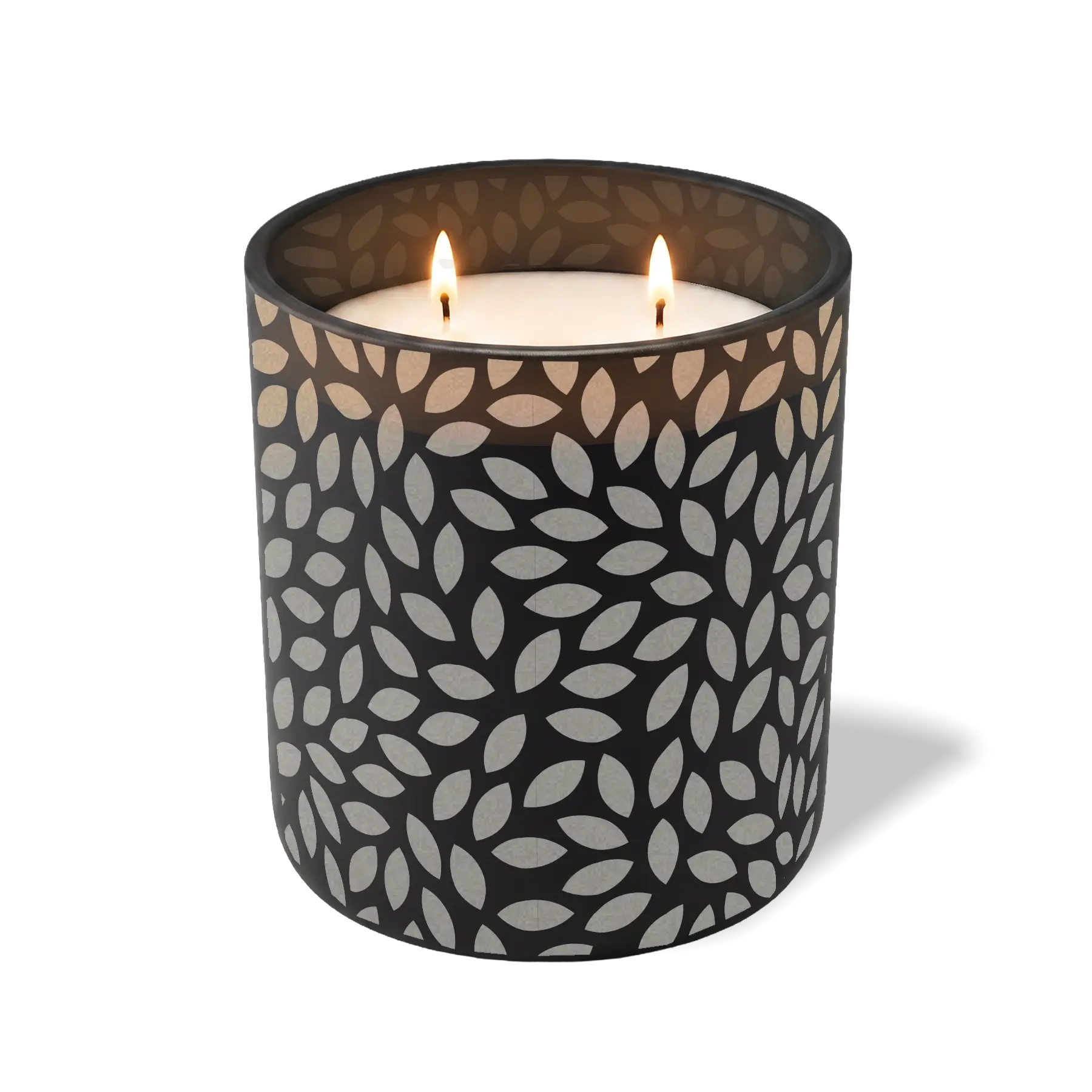 Customized black, leafy pattern Wild Journey 12 oz Studio luxury candle with laser etched logo or design