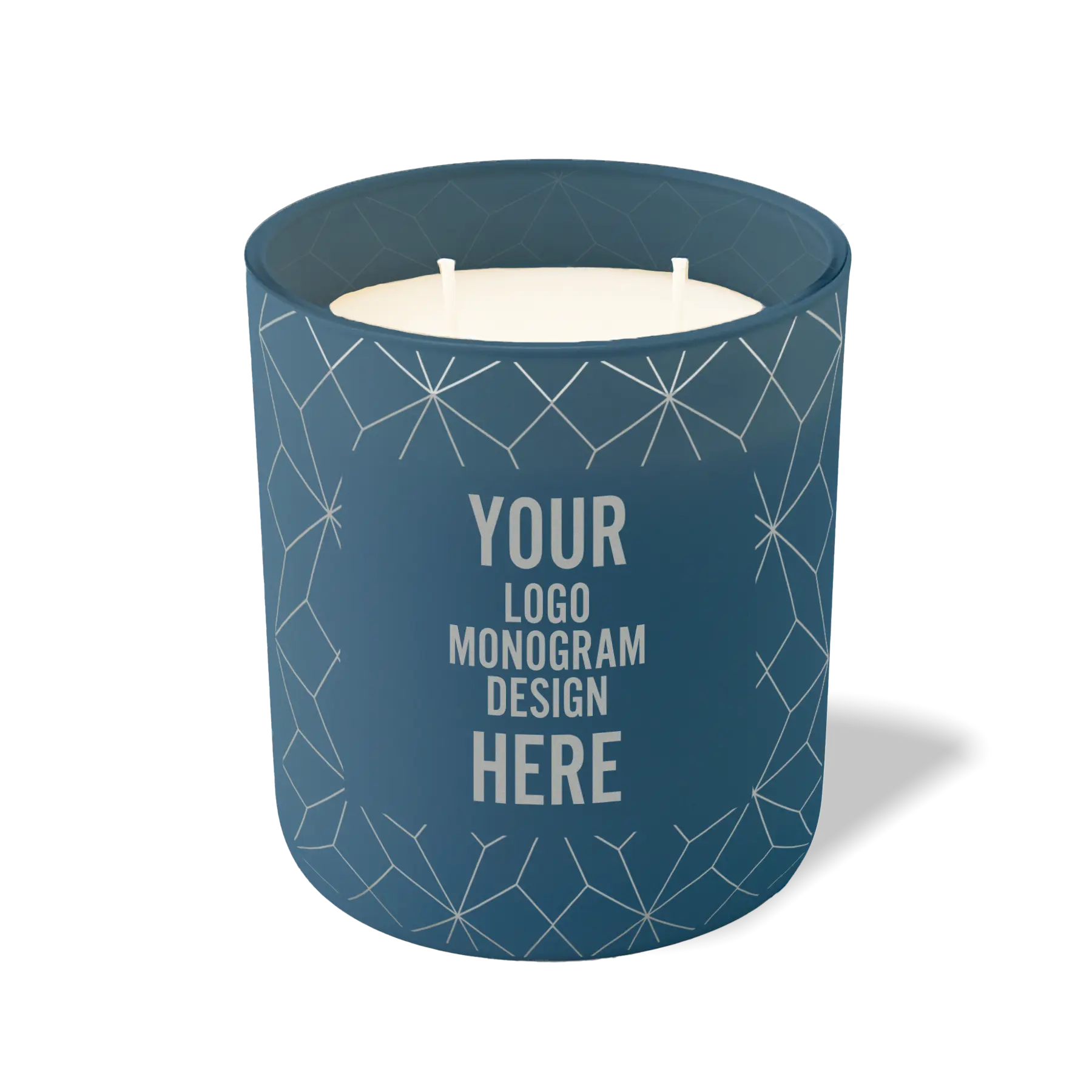 Customized cobalt, geo lines pattern Wild Journey 12 oz Studio luxury candle with laser etched logo or design