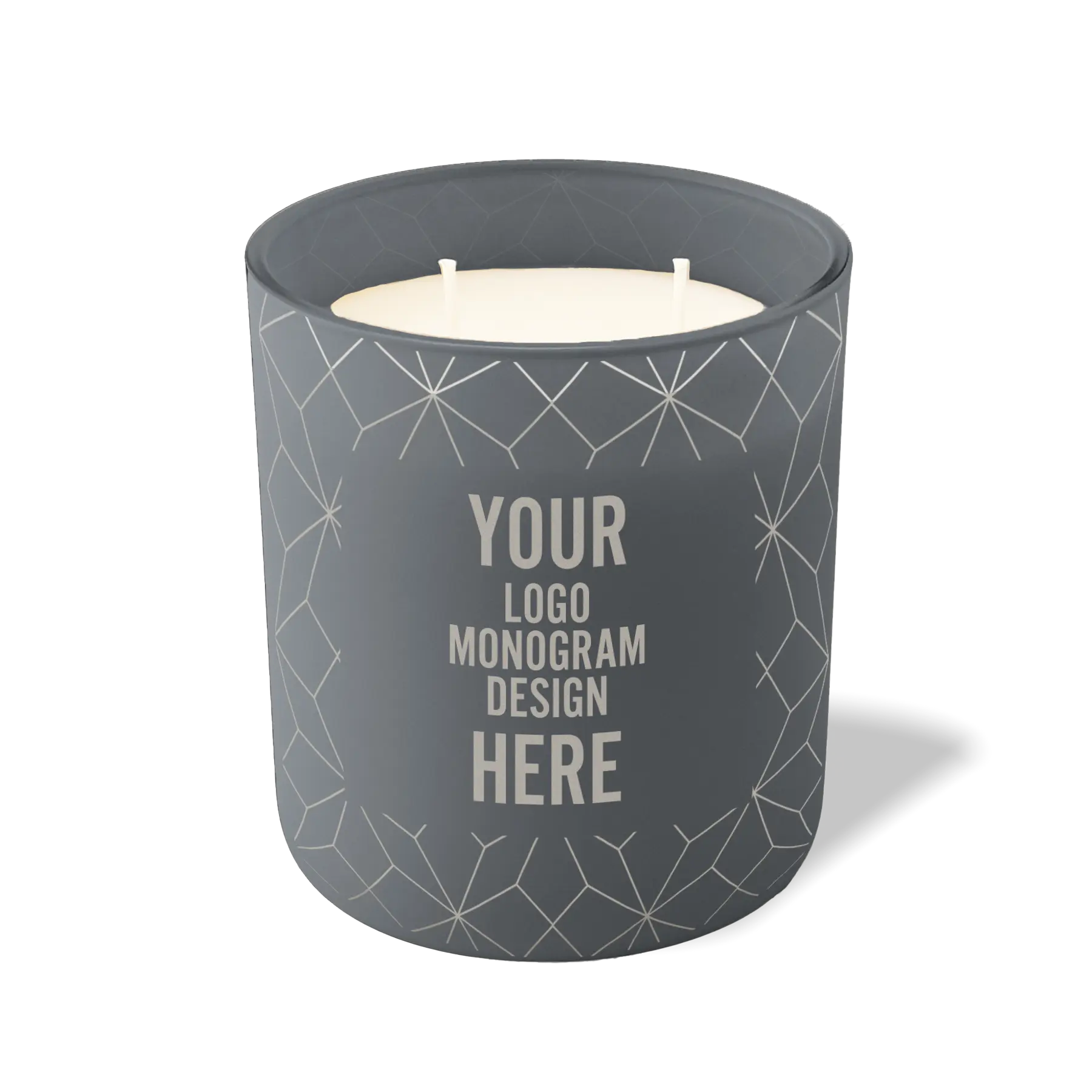 Customized graphite, geo lines pattern Wild Journey 12 oz Studio luxury candle with laser etched logo or design