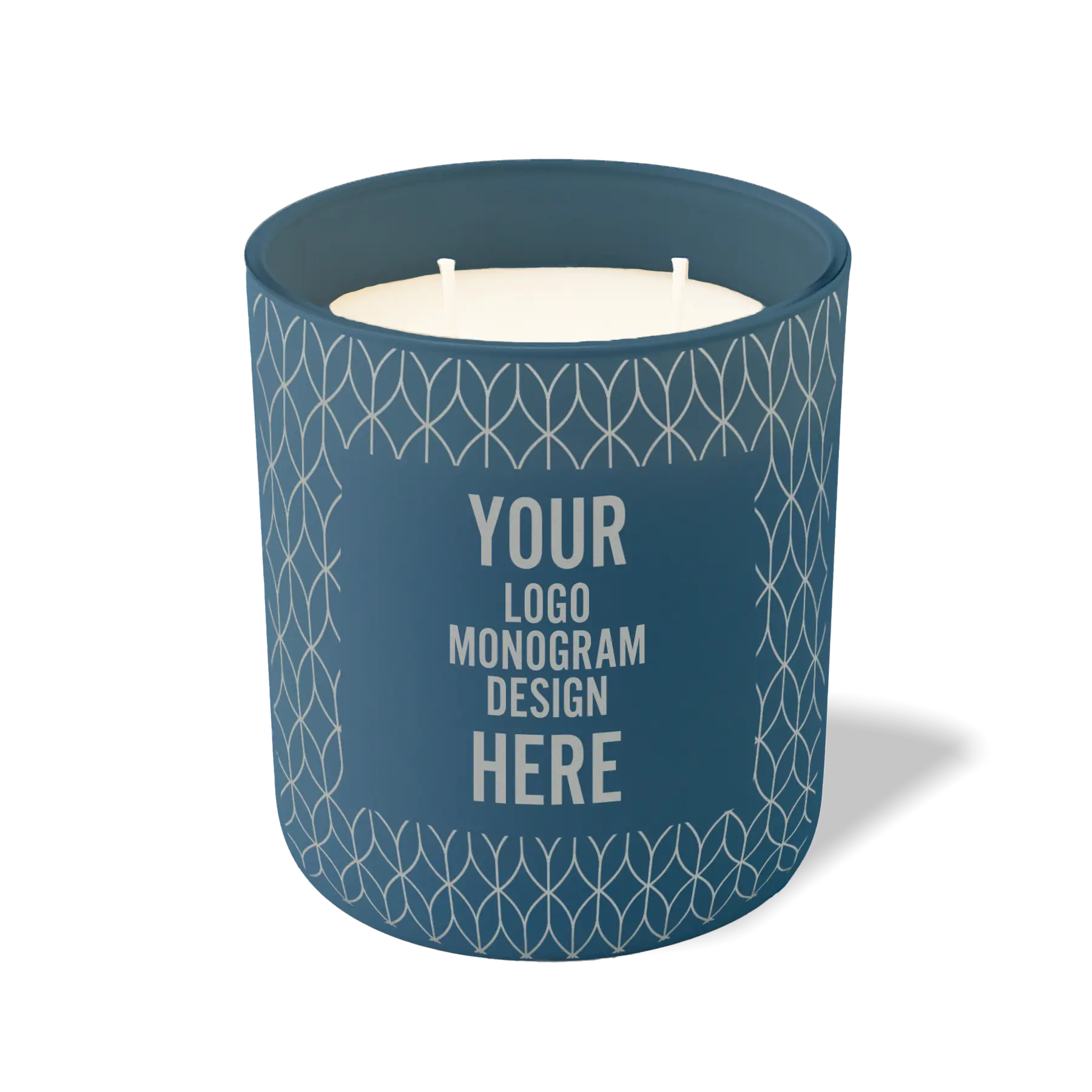 Customized cobalt, wheat pattern Wild Journey 12 oz Studio luxury candle with laser etched logo or design