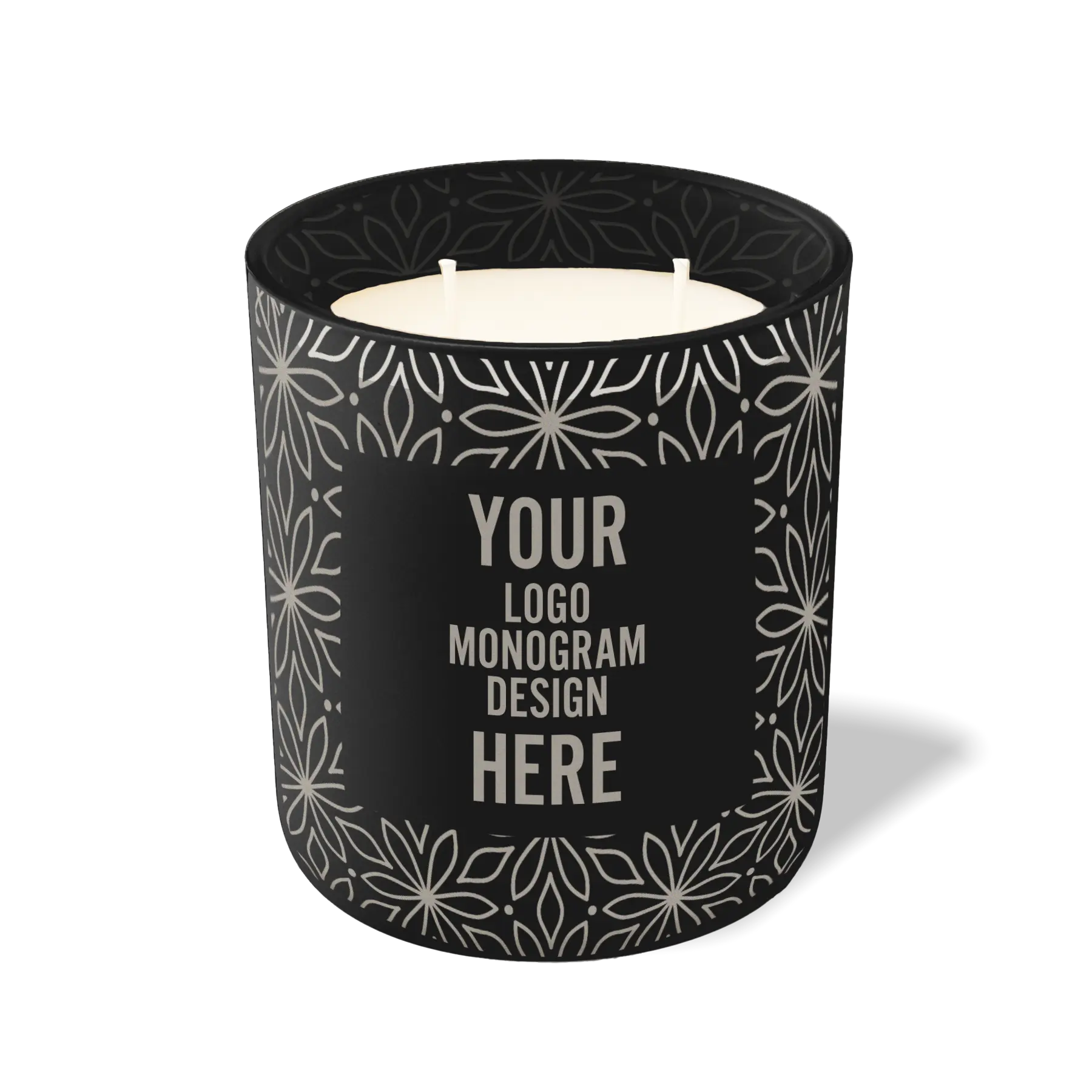 Customized black, petals pattern Wild Journey 12 oz Studio luxury candle with laser etched logo or design