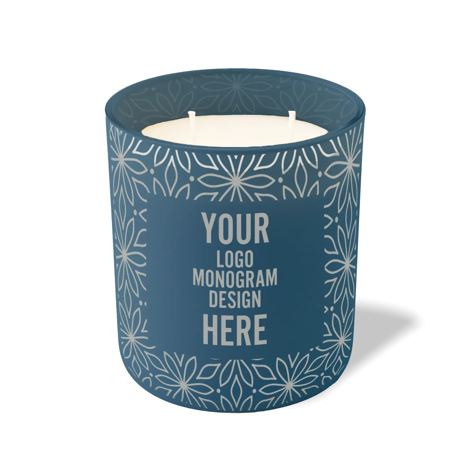 Customized cobalt, petals pattern Wild Journey 12 oz Studio luxury candle with laser etched logo or design