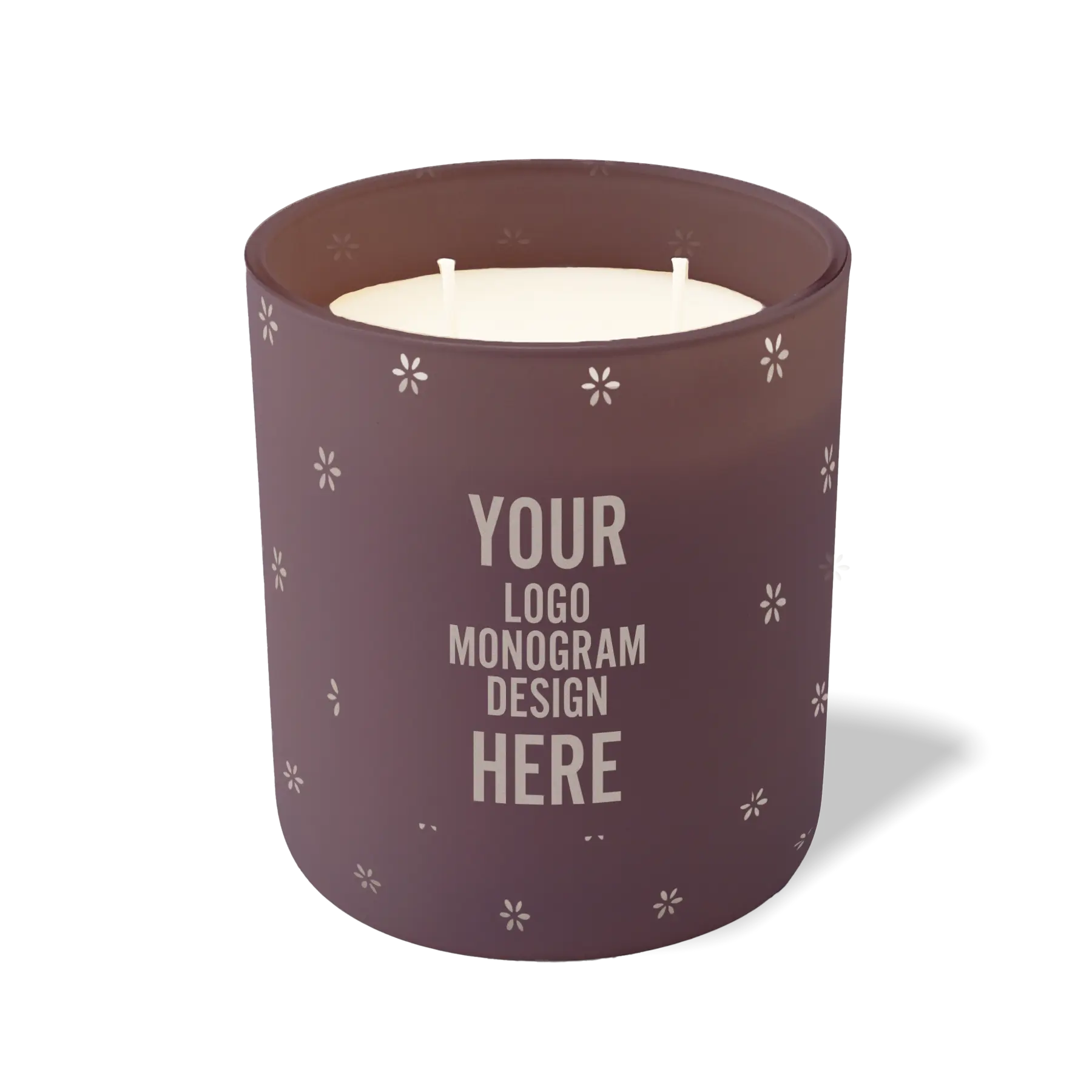 Customized velvet plum, spaced flower pattern Wild Journey 12 oz Studio luxury candle with laser etched logo or design