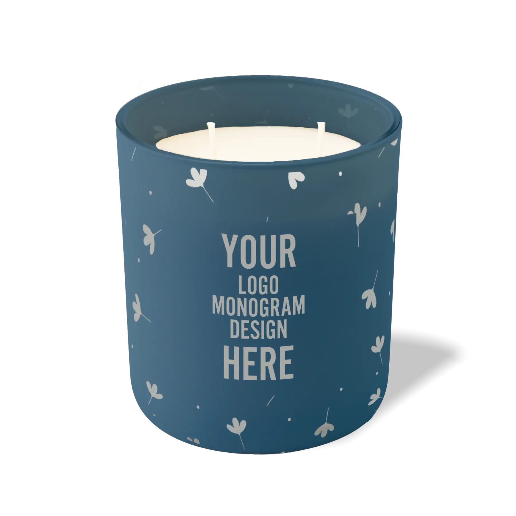 Customized cobalt, floating flower pattern Wild Journey 12 oz Studio luxury candle with laser etched logo or design