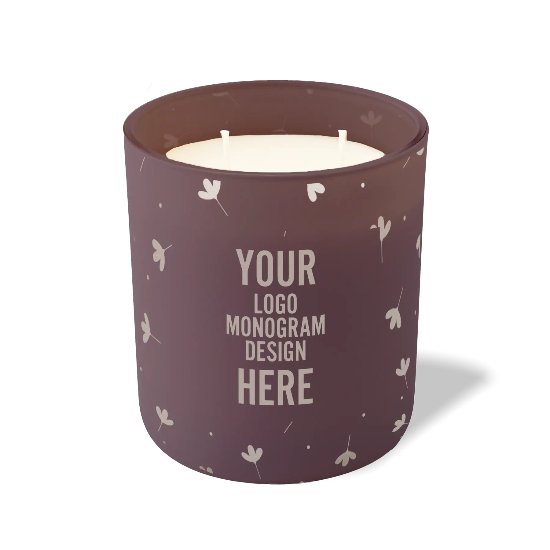 Customized velvet plum, floating flower pattern Wild Journey 12 oz Studio luxury candle with laser etched logo or design