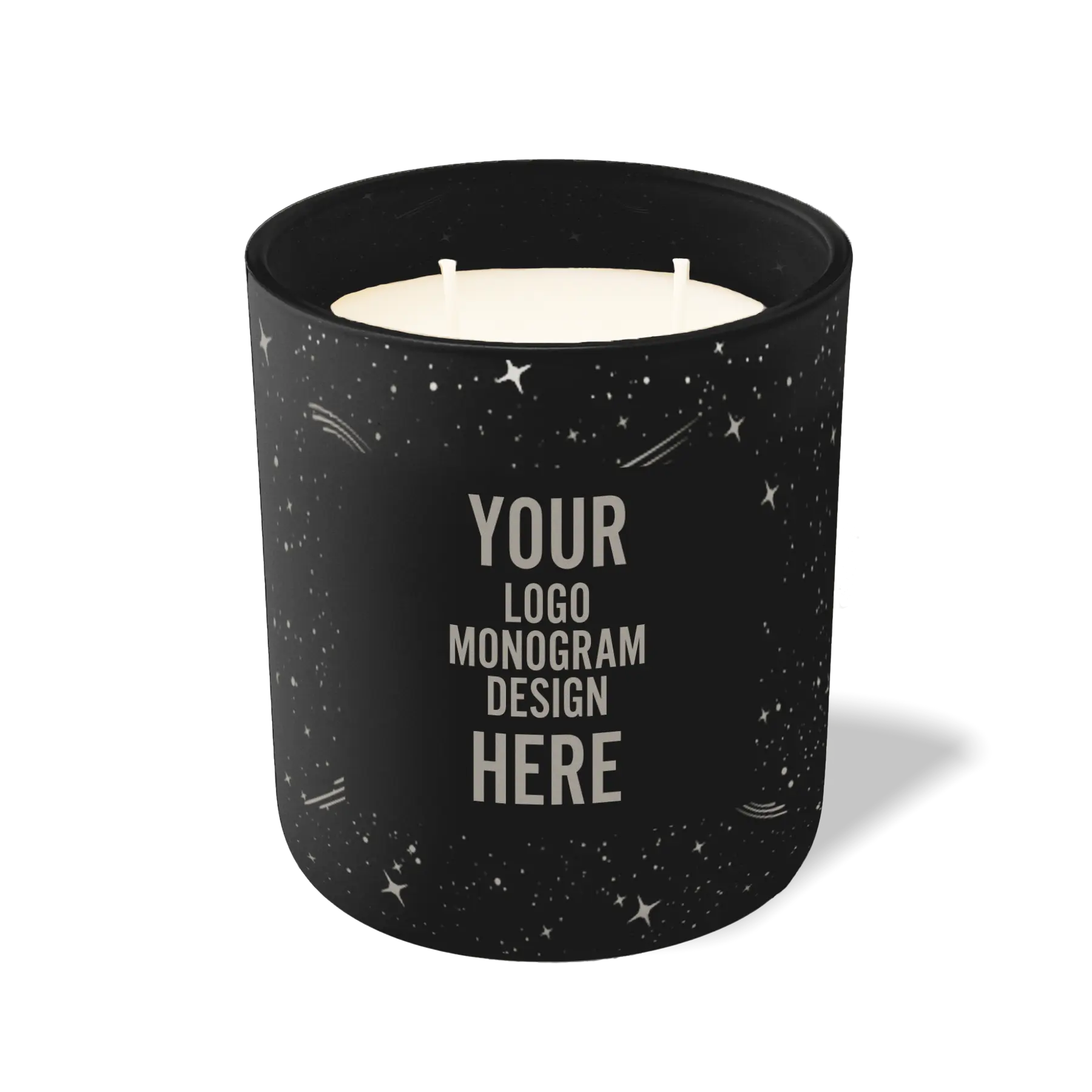 Customized black, galaxy pattern Wild Journey 12 oz Studio luxury candle with laser etched logo or design