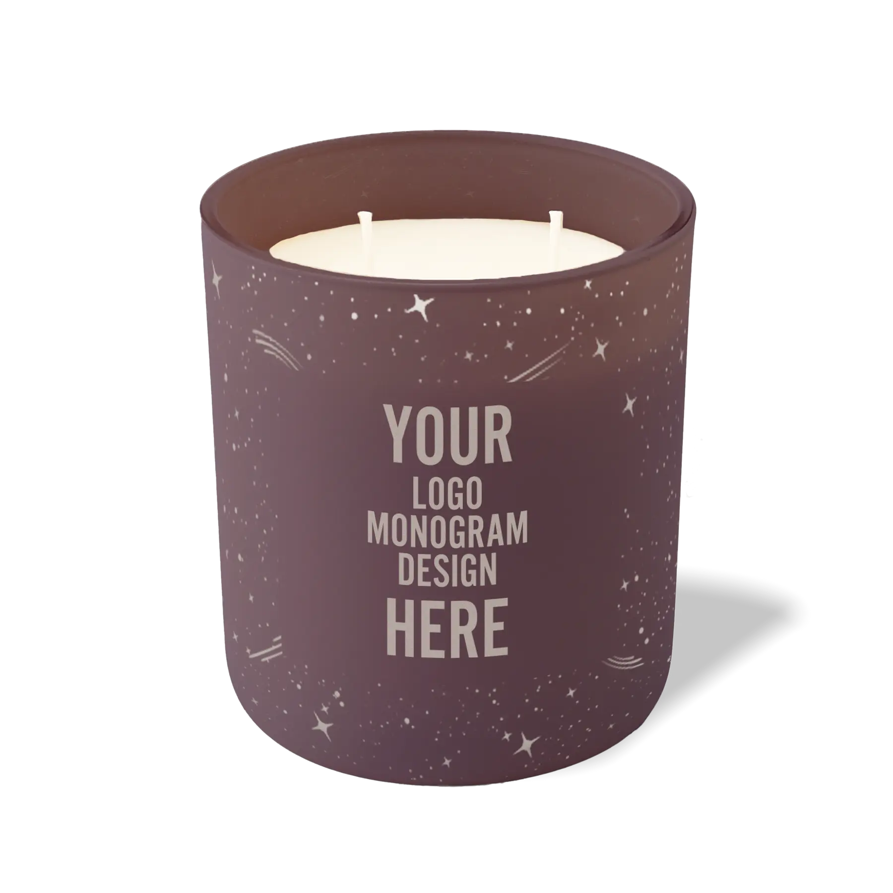 Customized velvet plum, galaxy pattern Wild Journey 12 oz Studio luxury candle with laser etched logo or design