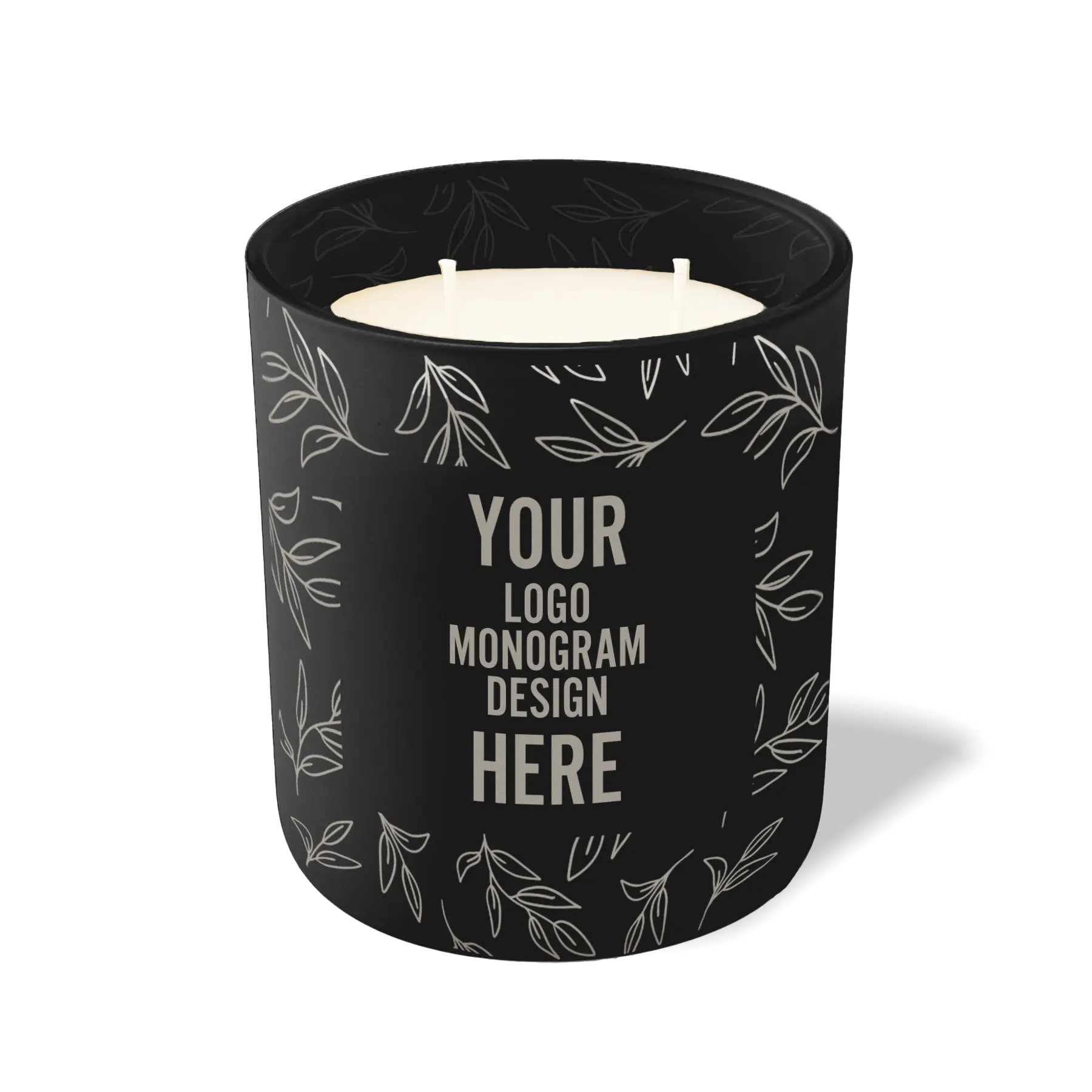Customized black, leafy branch pattern Wild Journey 12 oz Studio luxury candle with laser etched logo or design