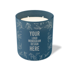 Customized cobalt, leafy branch pattern Wild Journey 12 oz Studio luxury candle with laser etched logo or design