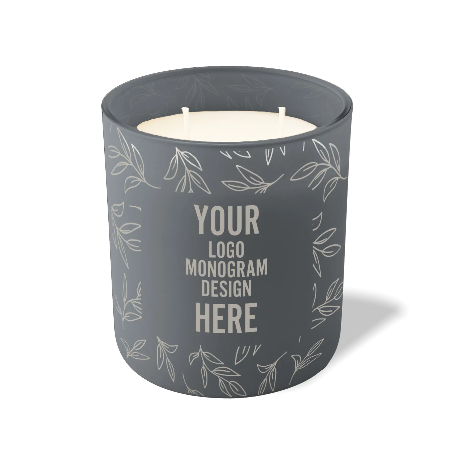 Customized graphite, leafy branch pattern Wild Journey 12 oz Studio luxury candle with laser etched logo or design