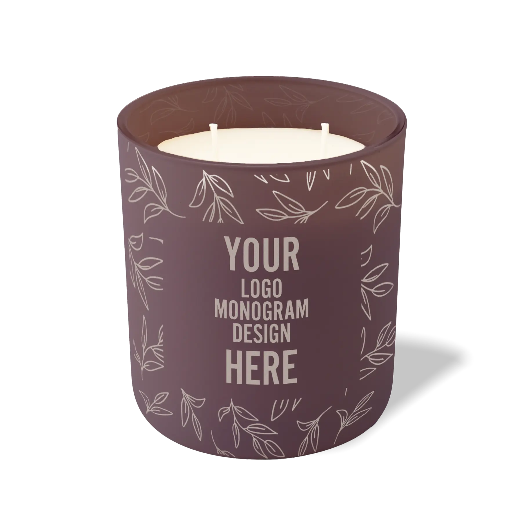 Customized velvet plum, leafy branch pattern Wild Journey 12 oz Studio luxury candle with laser etched logo or design
