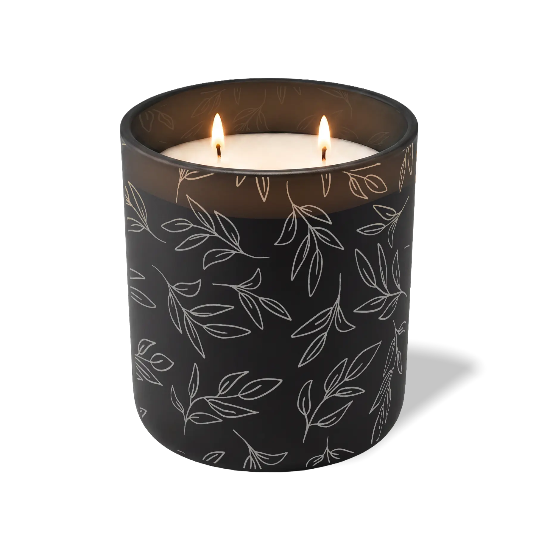 Customized black, leafy branch pattern Wild Journey 12 oz Studio luxury candle with laser etched logo or design