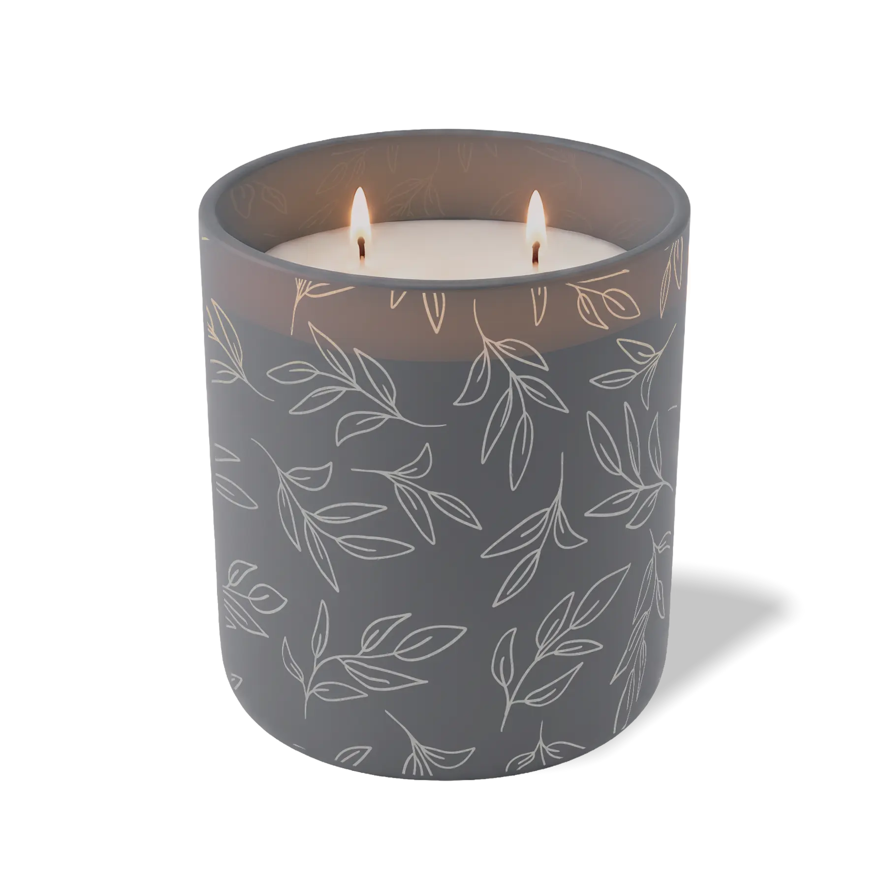 Customized graphite, leafy branch pattern Wild Journey 12 oz Studio luxury candle with laser etched logo or design