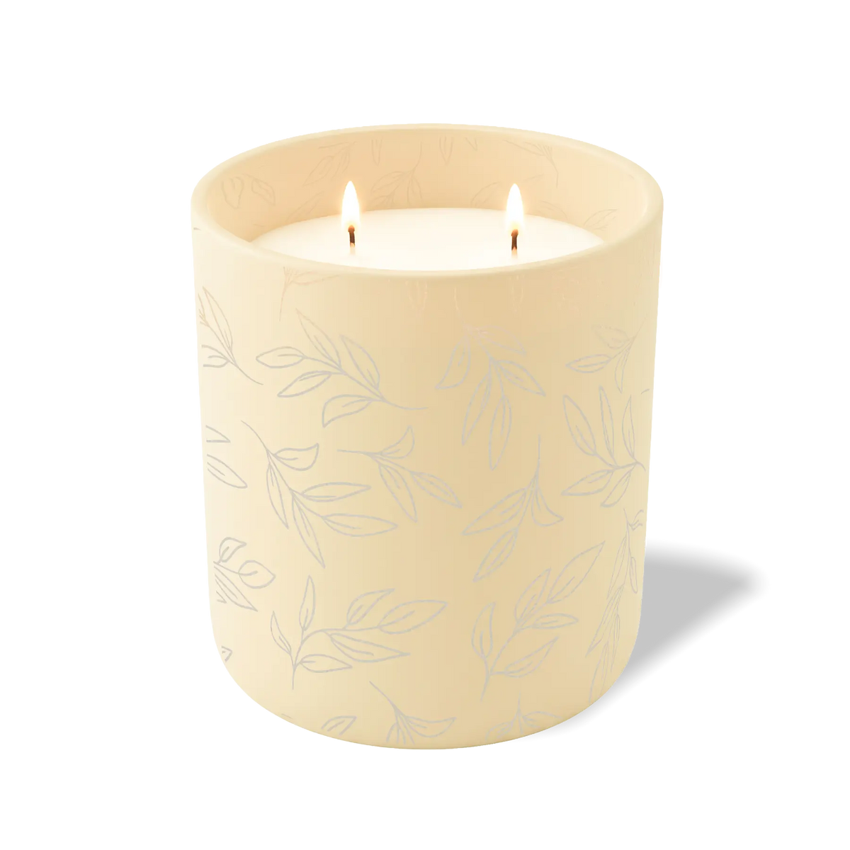 Customized sand, leafy branch pattern Wild Journey 12 oz Studio luxury candle with laser etched logo or design