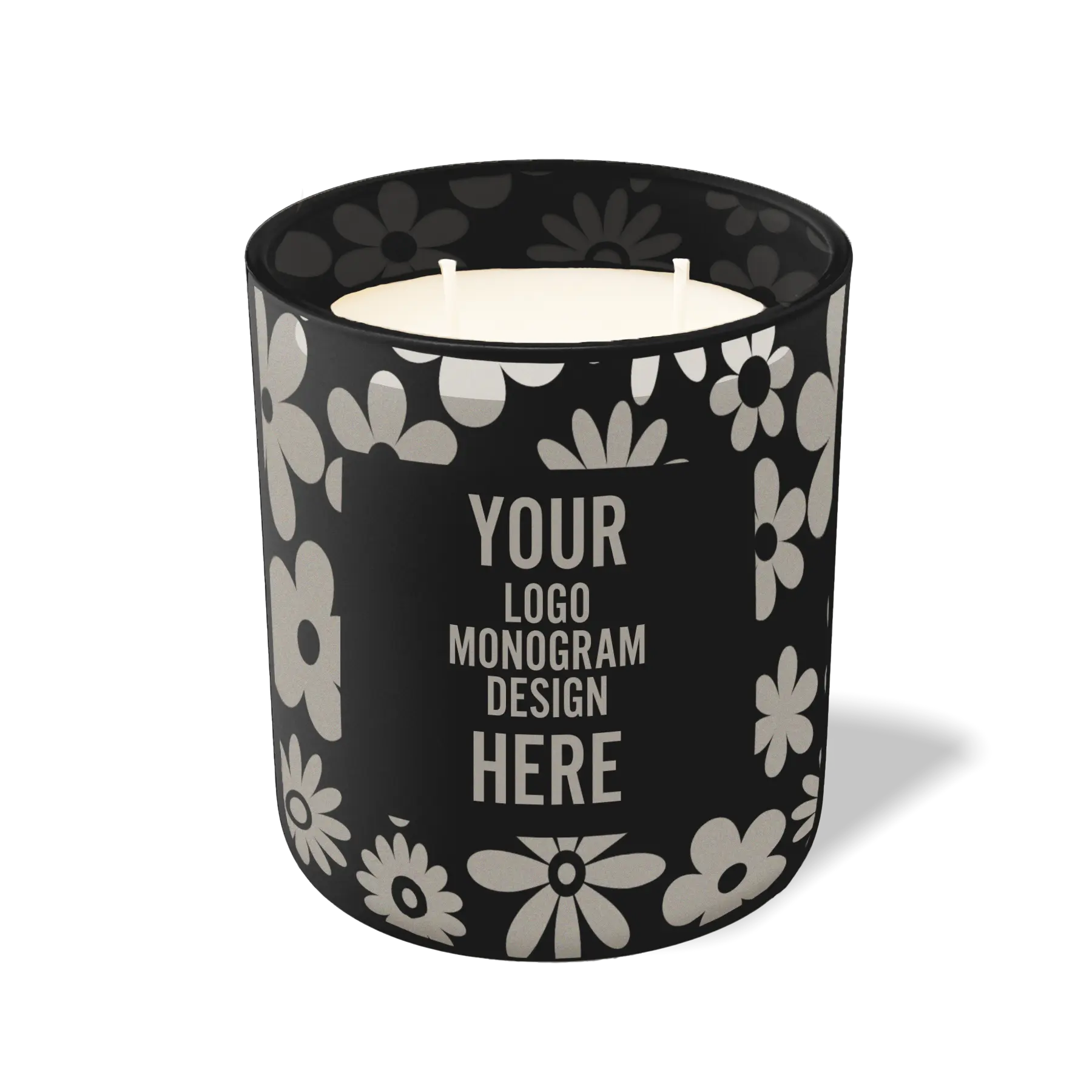 Customized black, groovy pattern Wild Journey 12 oz Studio luxury candle with laser etched logo or design