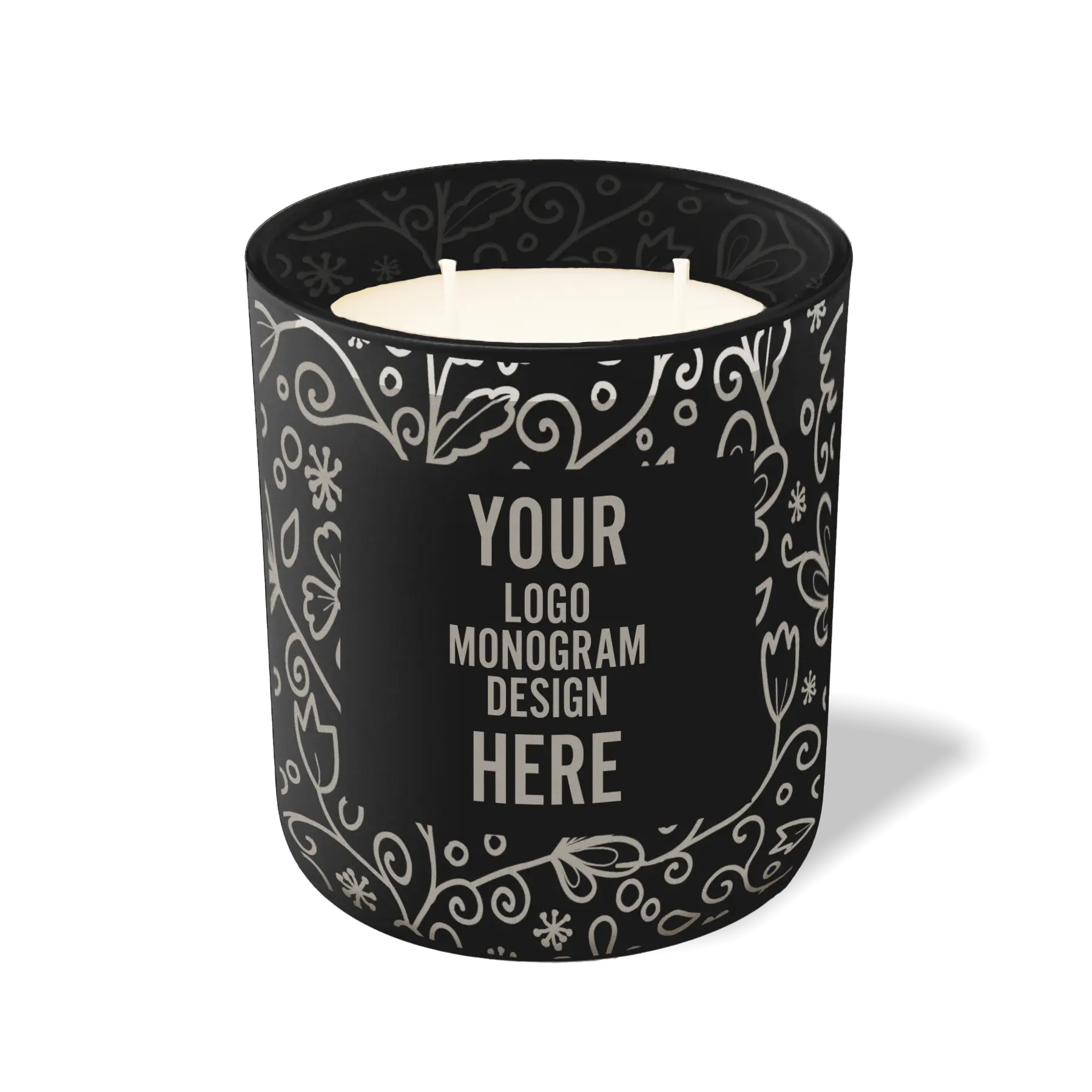 Customized black, paisley pattern Wild Journey 12 oz Studio luxury candle with laser etched logo or design