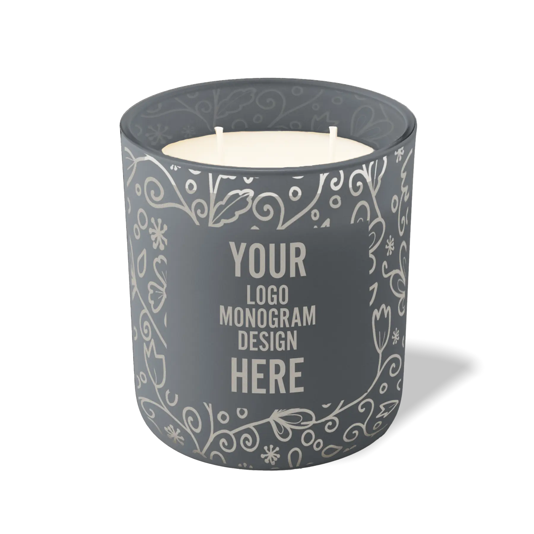 Customized graphite, paisley pattern Wild Journey 12 oz Studio luxury candle with laser etched logo or design