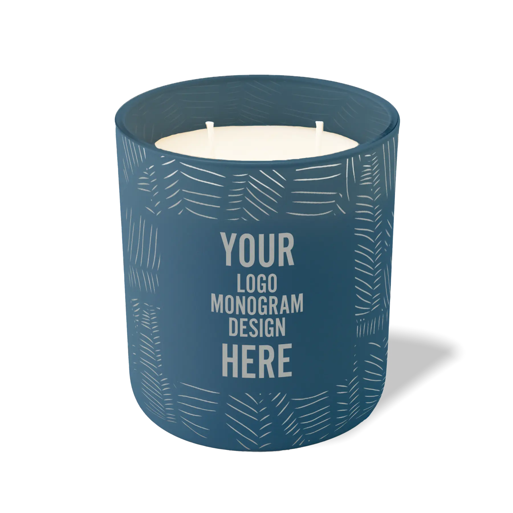 Customized cobalt, scratch pattern Wild Journey 12 oz Studio luxury candle with laser etched logo or design