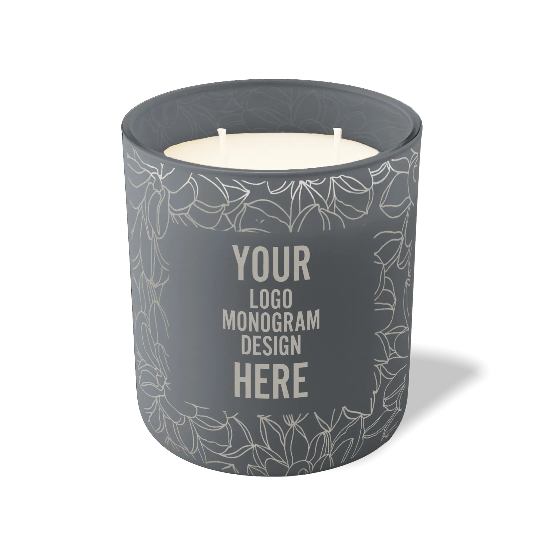 Customized graphite, lotus pattern Wild Journey 12 oz Studio luxury candle with laser etched logo or design