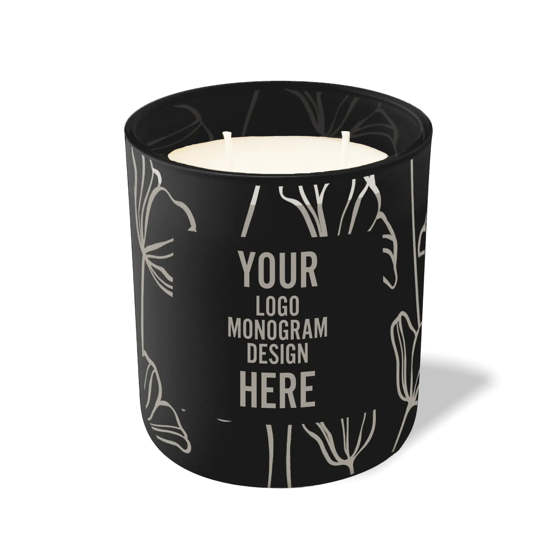 Customized black, oversized flower pattern Wild Journey 12 oz Studio luxury candle with laser etched logo or design