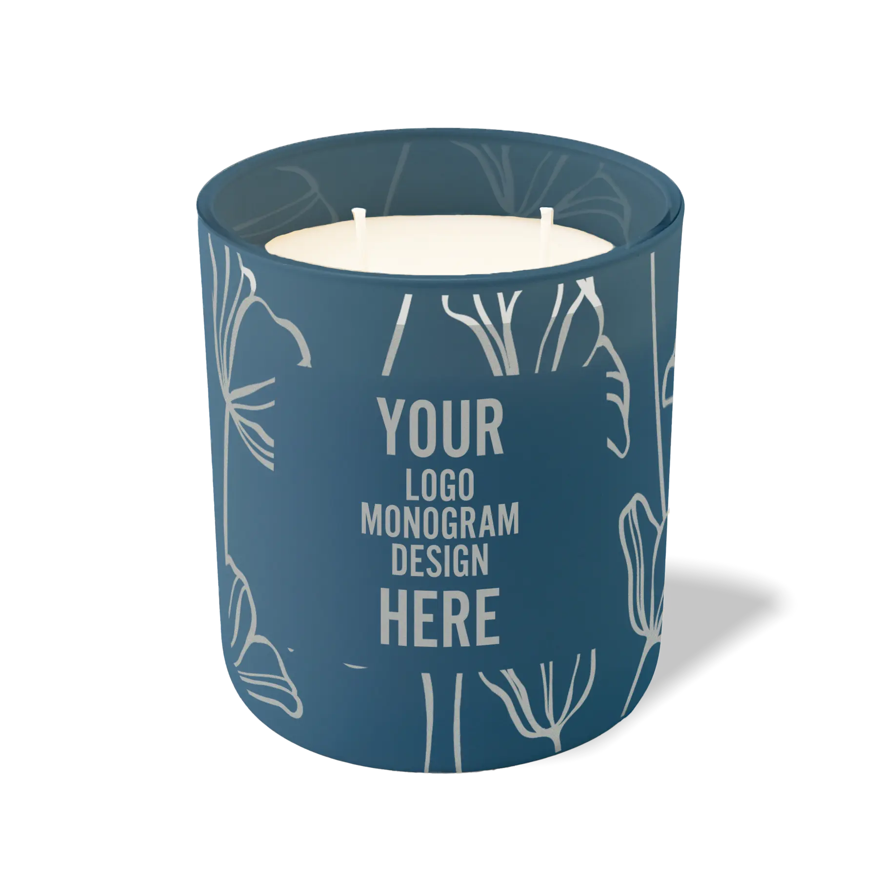 Customized cobalt, oversized flower pattern Wild Journey 12 oz Studio luxury candle with laser etched logo or design