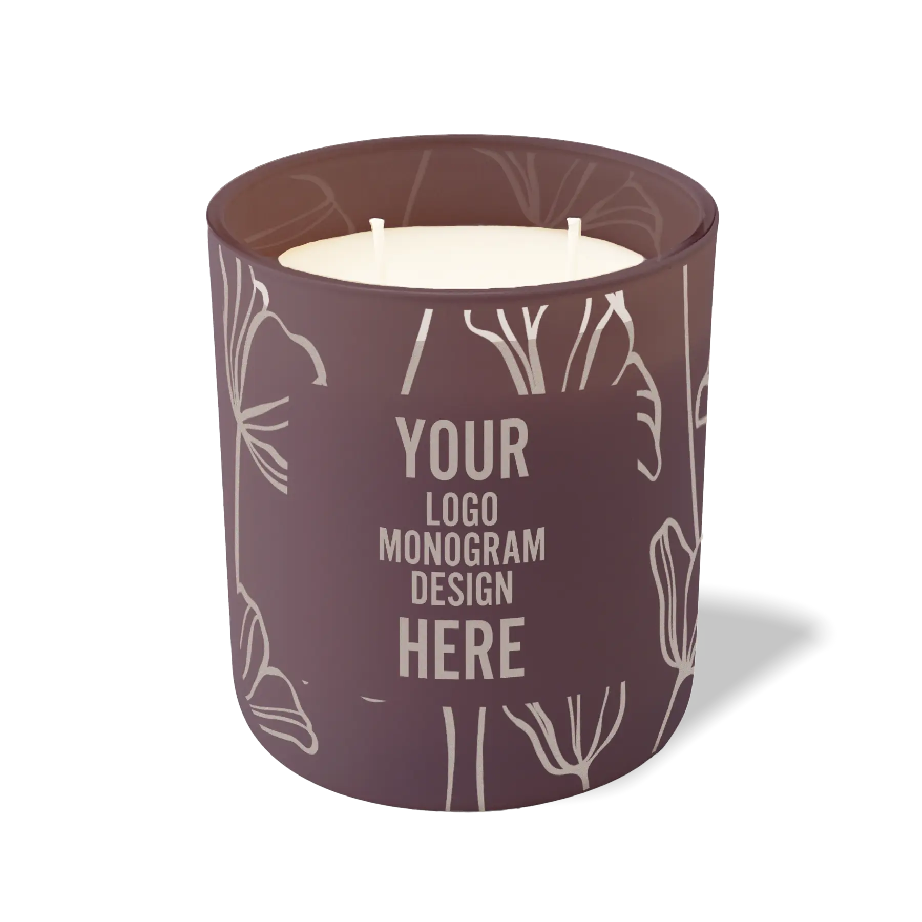 Customized velvet plum, oversized flower pattern Wild Journey 12 oz Studio luxury candle with laser etched logo or design