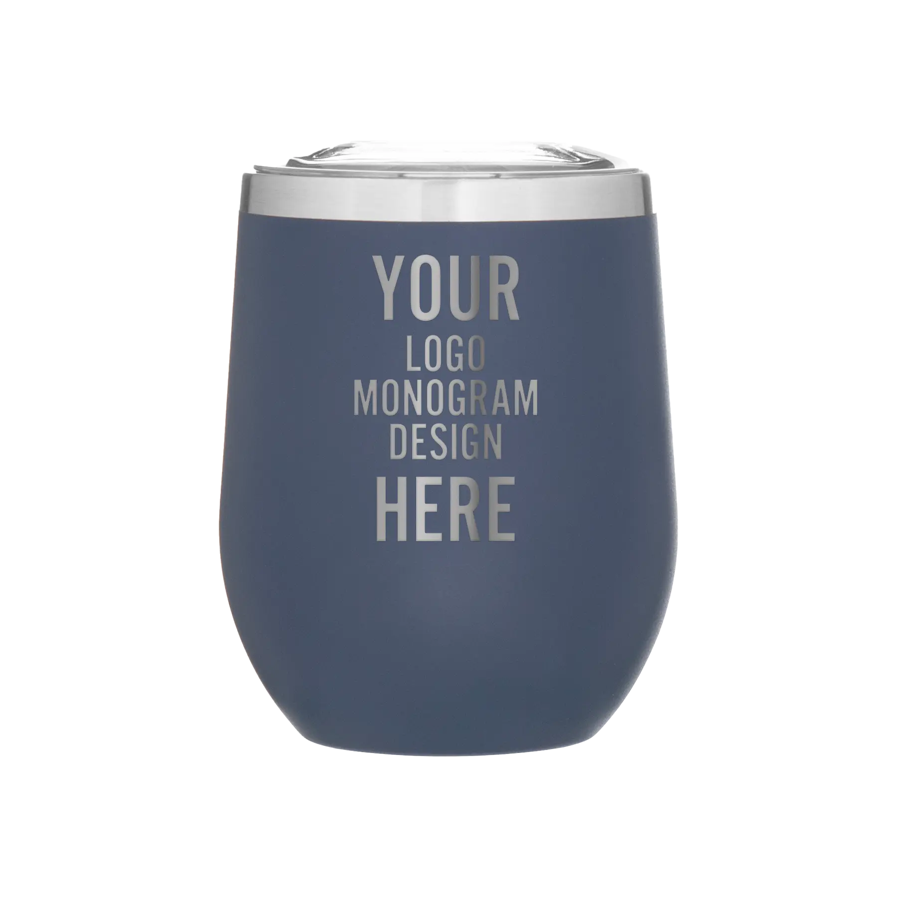 Custom etched navy h2go Cece 12 oz wine tumbler with personalized logo or design