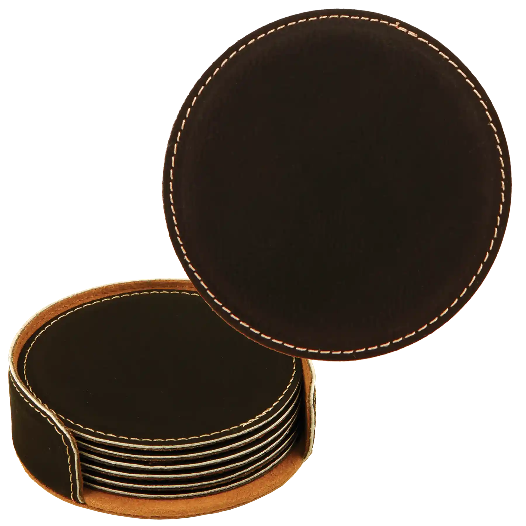 Leatherette Coaster Set Black Gold