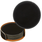 Leatherette Coaster Set Black Silver