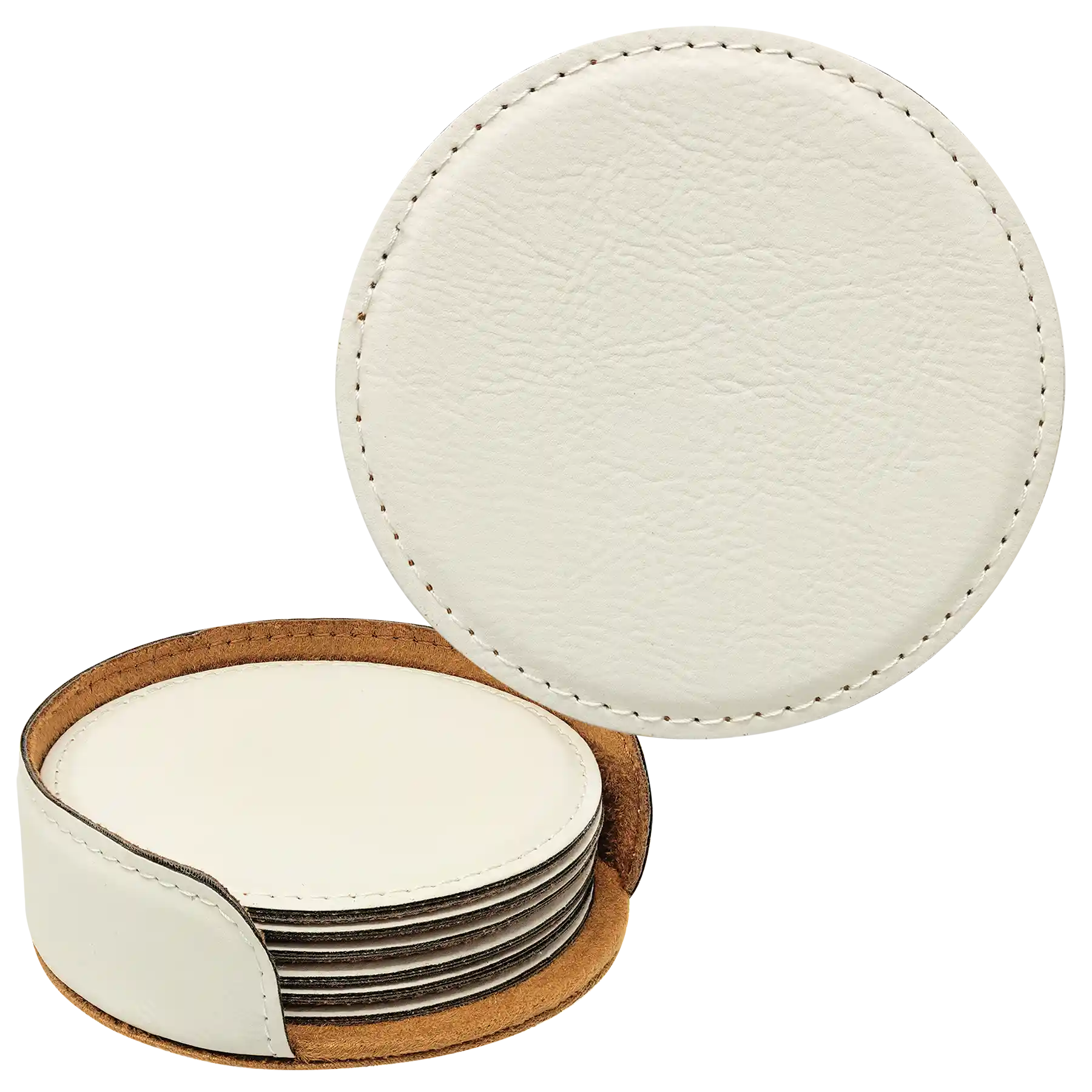 Leatherette Coaster Set White