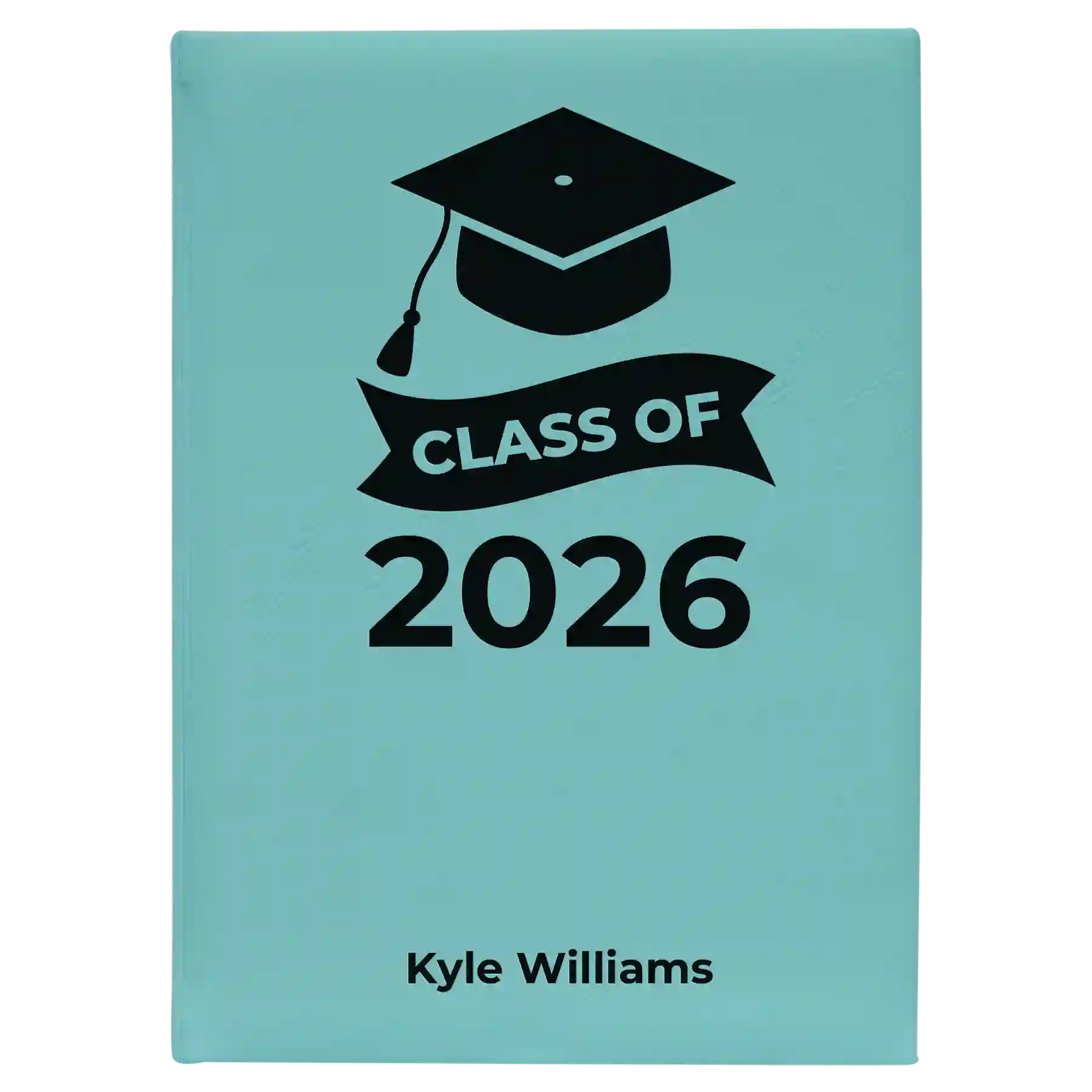Large teal leatherette sketch book laser etched with 'Class of V2' design