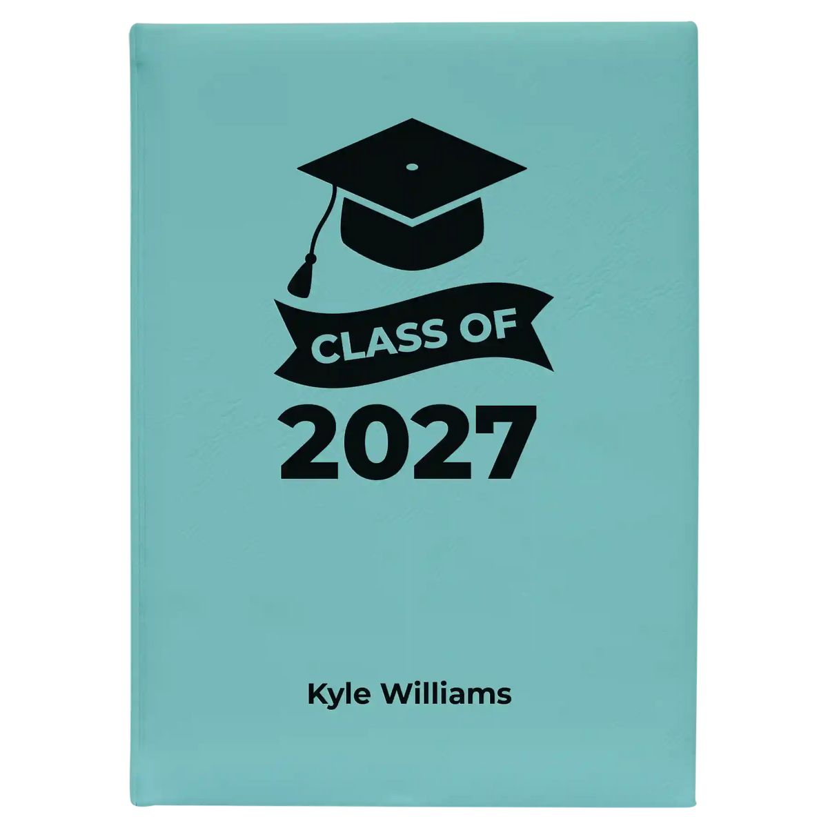 Large teal leatherette sketch book laser etched with 'Class of V2' design