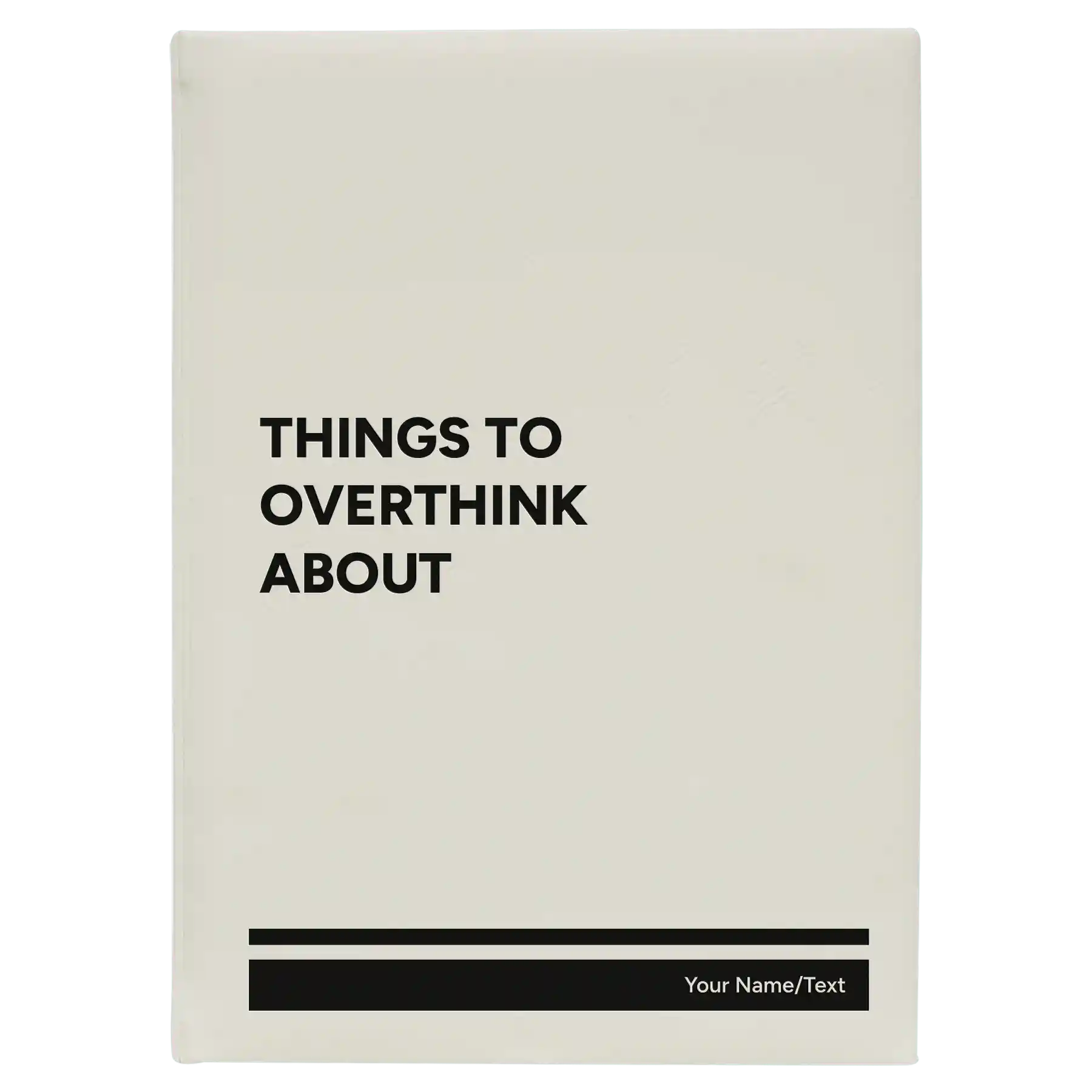 Large white leatherette journal laser etched with 'Things to Overthink About' design