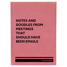 Large pink leatherette sketch book laser etched with 'Notes and Doodles From Meetings' design