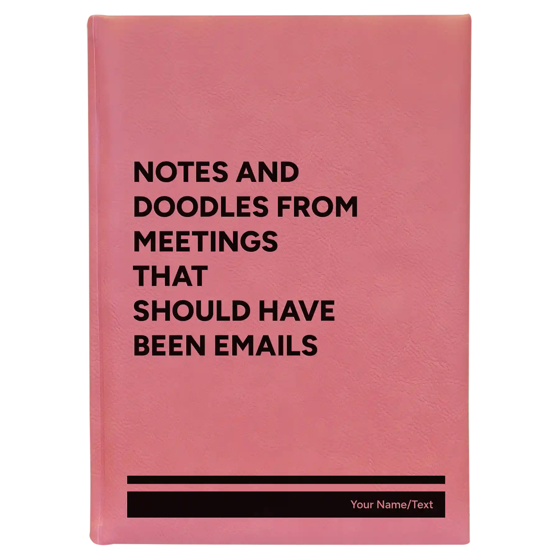 Large pink leatherette sketch book laser etched with 'Notes and Doodles From Meetings' design