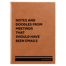 Large rawhide leatherette sketch book laser etched with 'Notes and Doodles From Meetings' design