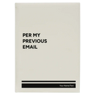 Large white leatherette sketch book laser etched with 'Per My Previous Email' design