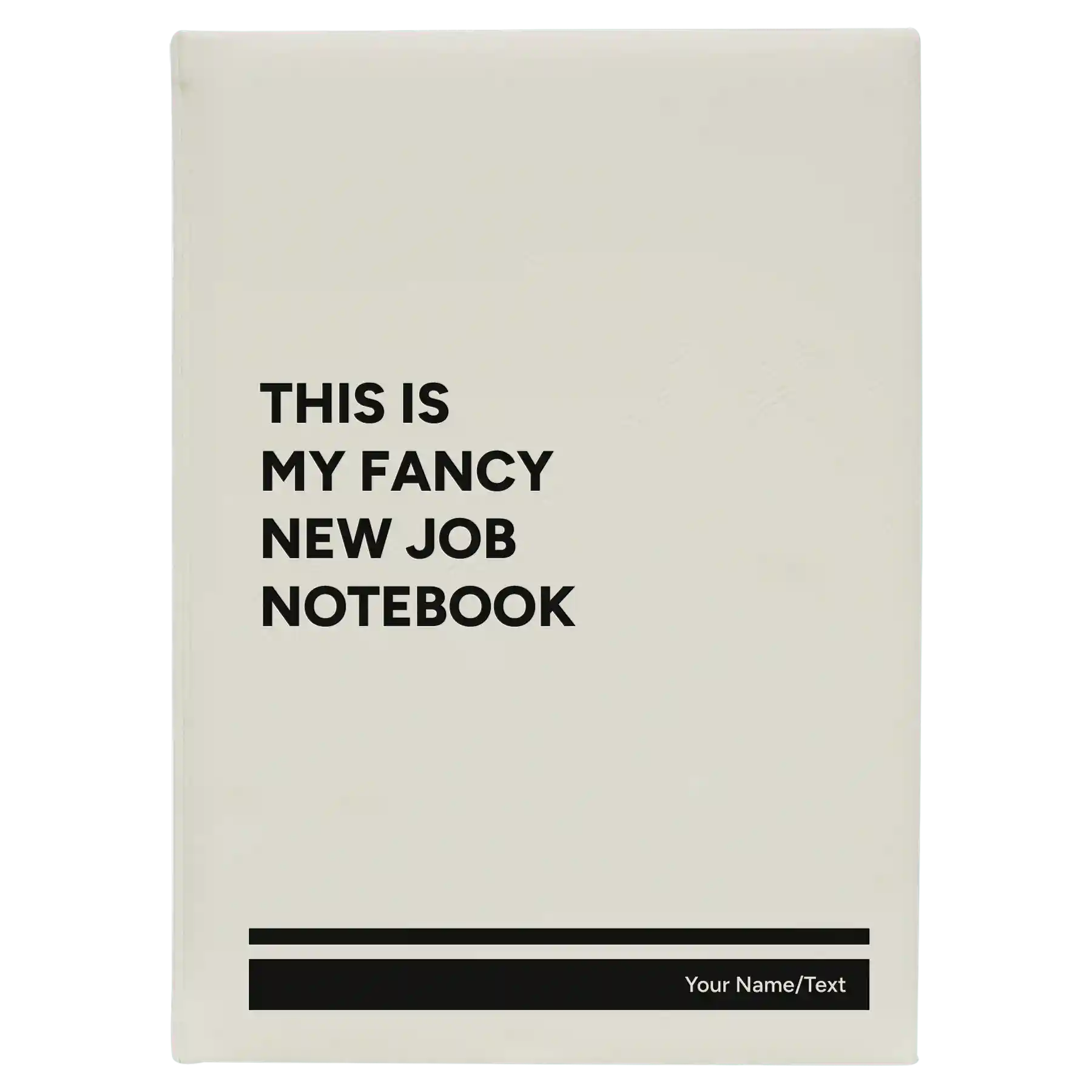 Large white leatherette sketch book laser etched with 'Fancy New Job' design