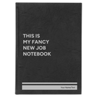 Large black/silver leatherette sketch book laser etched with 'Fancy New Job' design
