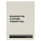 Large white leatherette sketch book laser etched with 'Reasons For a Future Therapy Bill' design